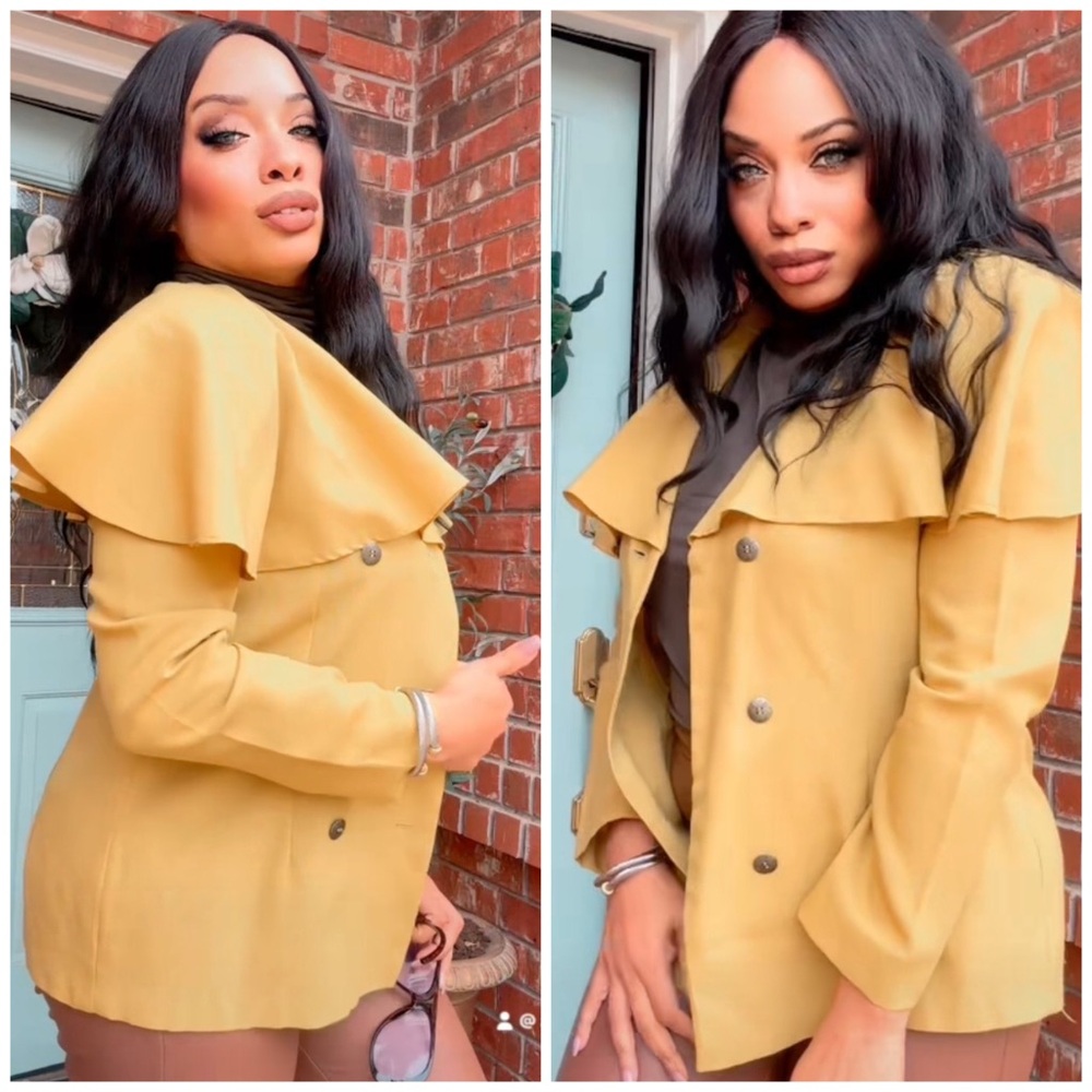 Elegant Mustard Double-Breasted Women's Jacket- Z
